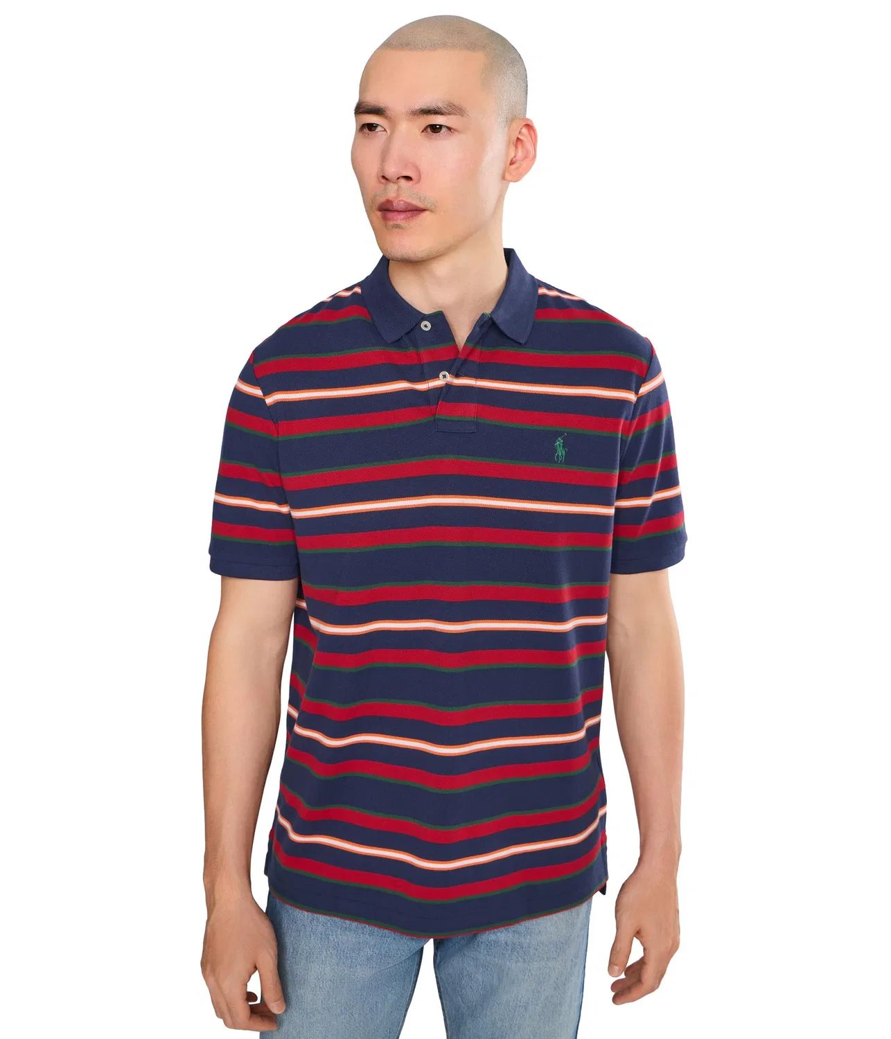 Классическая полосатая сетчатая рубашка-поло Polo Ralph Lauren, Newport Navy Multi