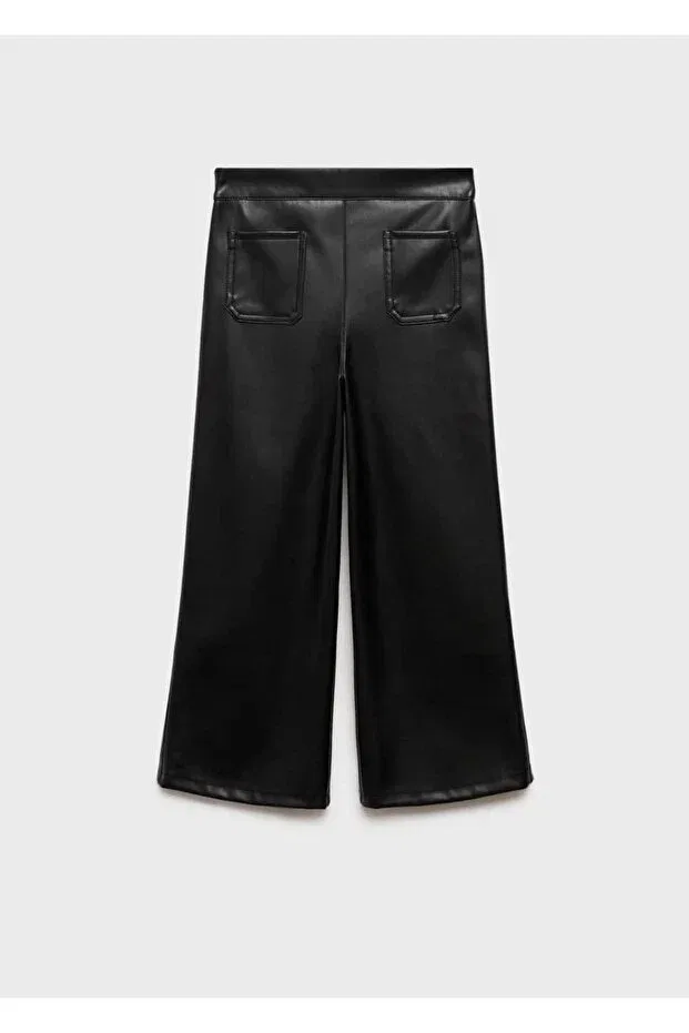 Детские брюки для девочек широкие с вышивкой Mango Kids, Black — фото 2