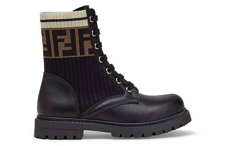 Детские кожаные ботинки для мальчиков с принтом FF FENDI, Black — фото 3