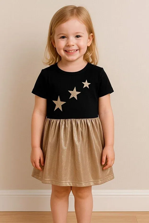 Детское платье для девочек с принтом Star Detailed Double Color Laurus Boutique, Black