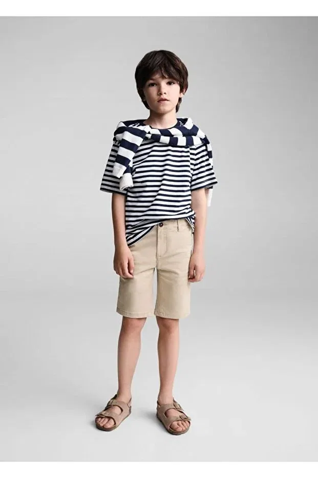 Детские шорты для мальчиков хлопковые Mango Kids, Beige — фото 2