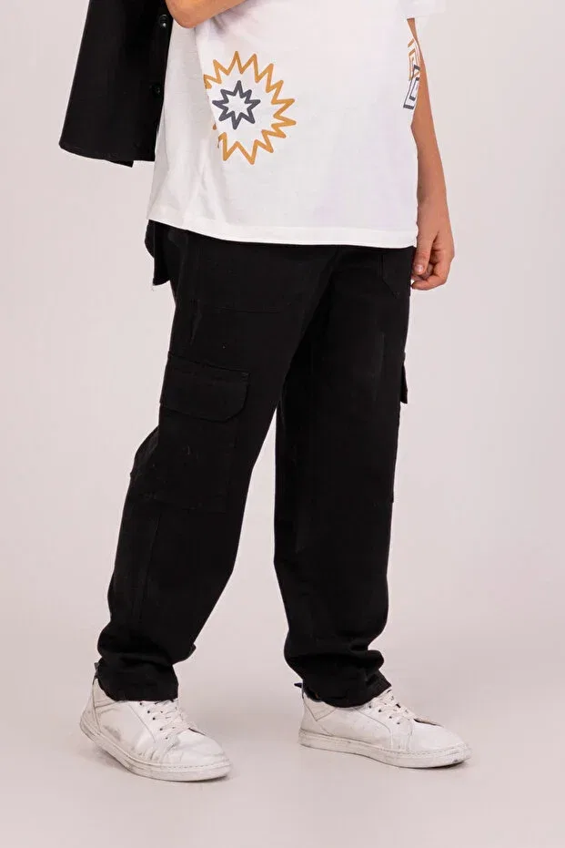 Детские брюки карго с карманами Dmb boy's cargo pocket pants Nk, Black — фото 2