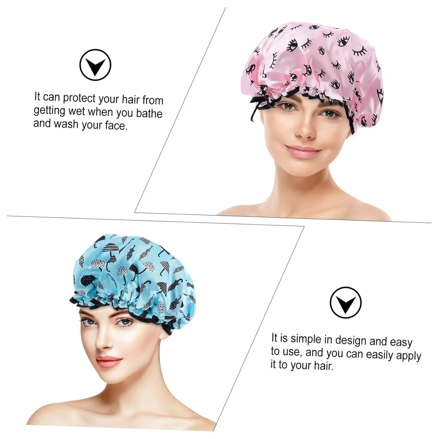 Шапочка для душаs 2-Pack PVC Elastic Anneome, 30x28 cm, Pink, Sky Blue — фото 4