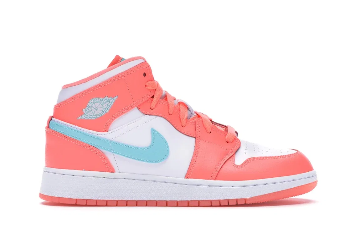 Детские кроссовки для активного отдыха с моделью Jordan 1 Mid Jordan, Crimson Pulse/Light Aqua-White