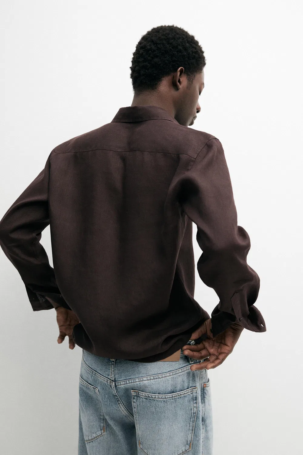 Рубашка приталенного кроя из 100% льна Massimo Dutti, Burgundy — фото 3