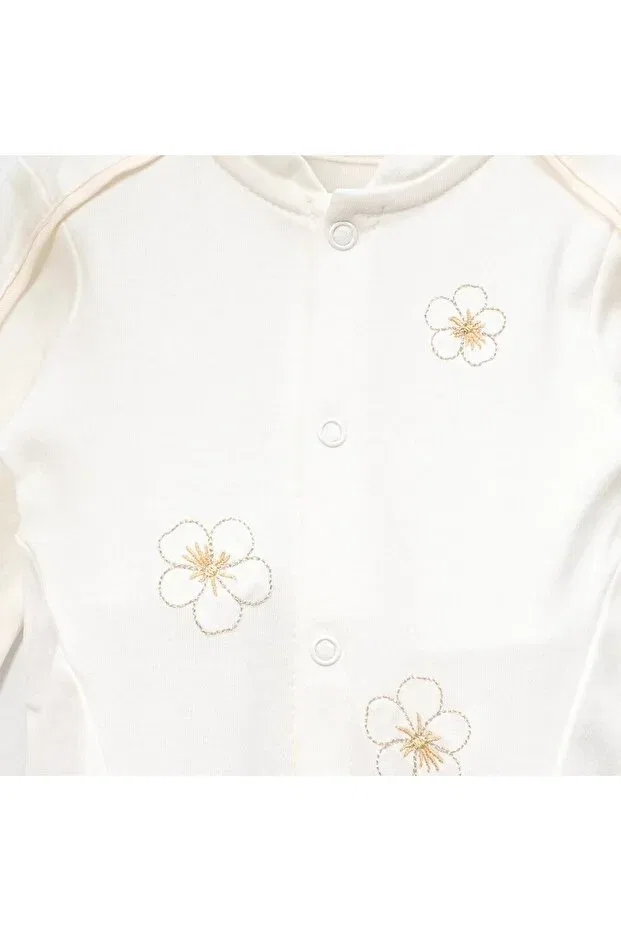 Детский комбинезон для девочек хлопковый комплект 5 предметов Flower Embroidered Zeynuko, Ecru — фото 2