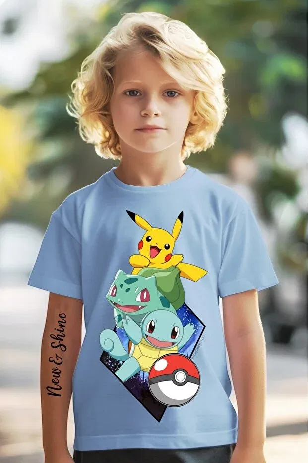 Детская футболка для мальчиков с принтом Pokemon New Shine, Babe Blue