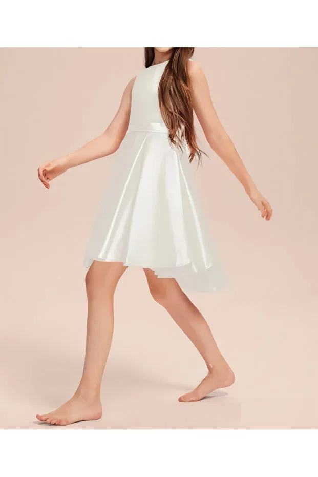 Детское платье для девочек без рукавов Ecru elegant short asymmetrical girls dress birthday prom graduation dress Hsnlife, Ecru — фото 2