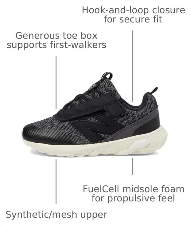 Детские кроссовки для мальчиков с липучкой New Balance, Black/Angora — фото 3