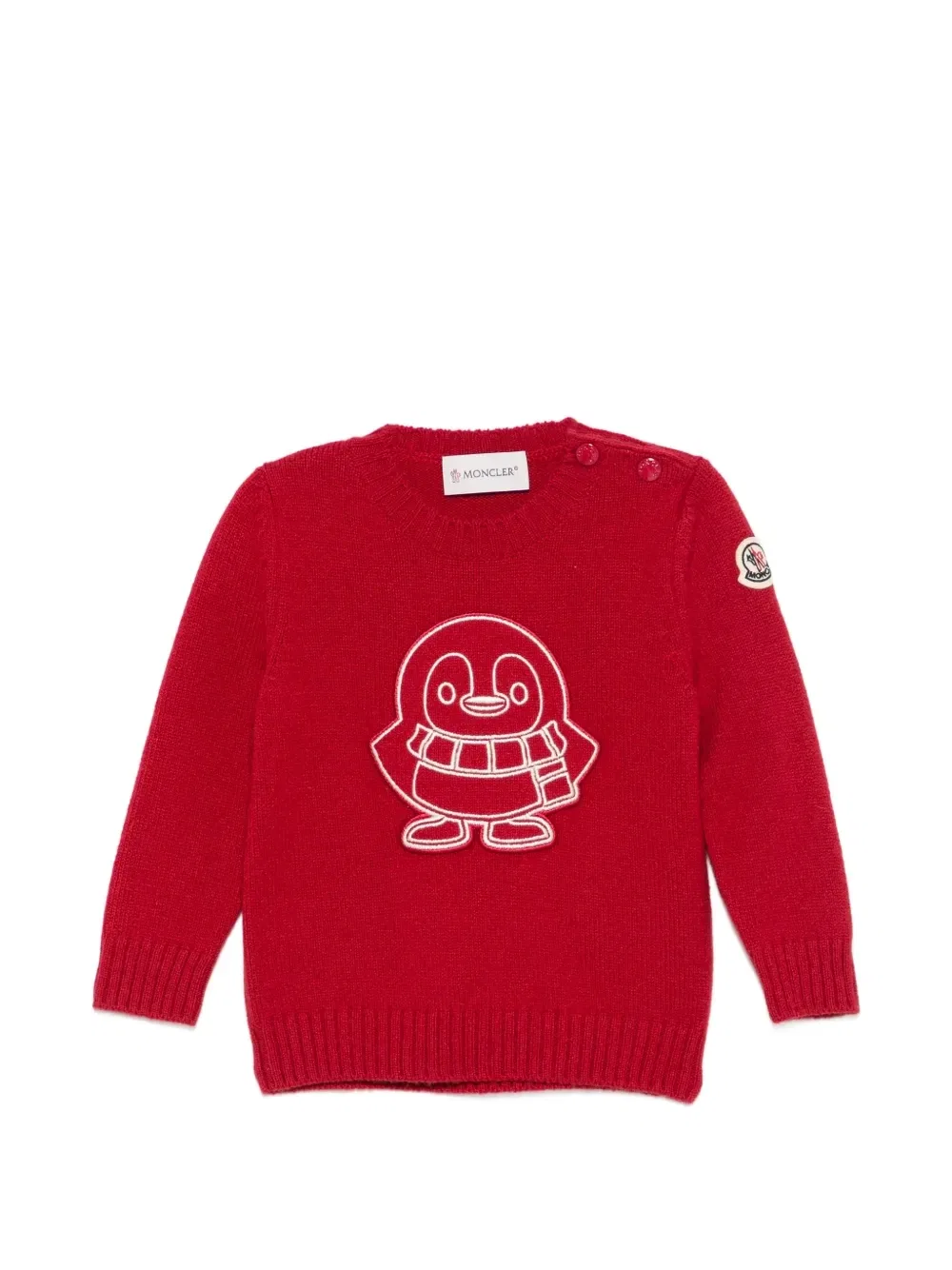 Свитер на пуговицах на плече с нашивкой в виде пингвина Moncler Enfant, красный