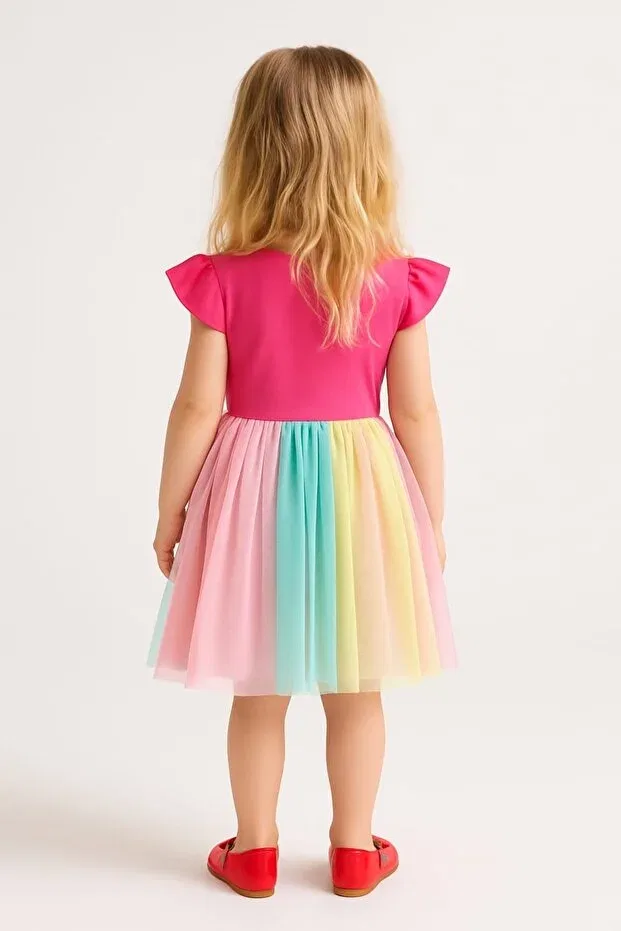 Детское платье для девочек с принтом Unicorn Printed Tulle Skirt Birthday And Special Day Dress Milays Life Home Collection, Red Unicorn — фото 2