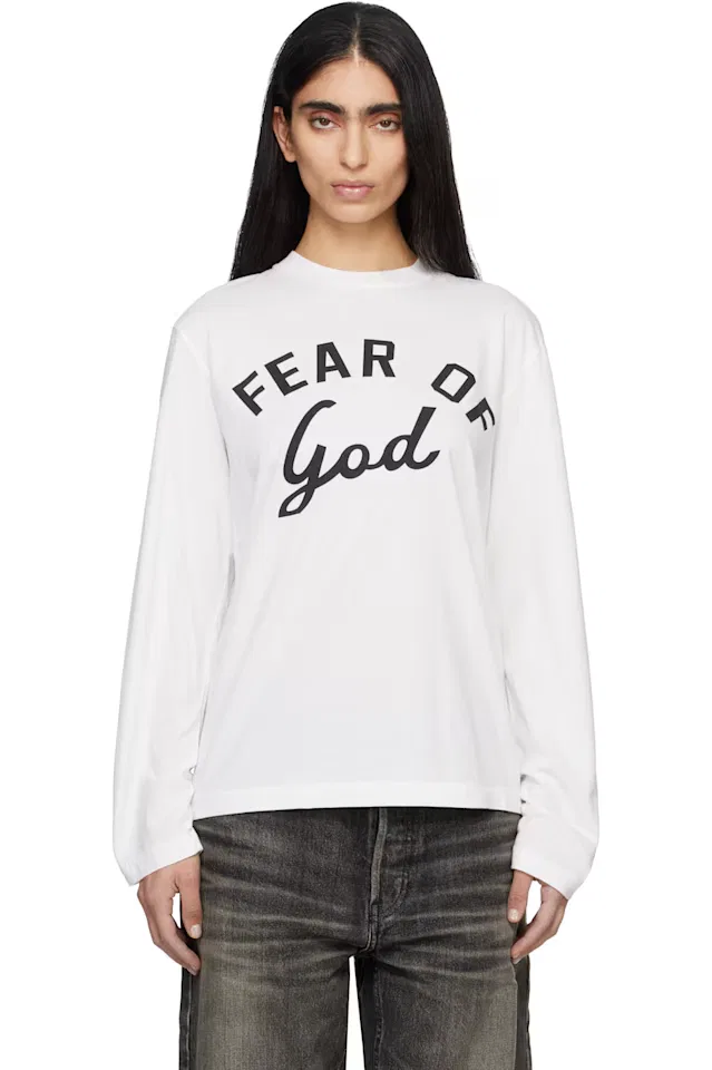 Белая университетская футболка с длинными рукавами Fear Of God