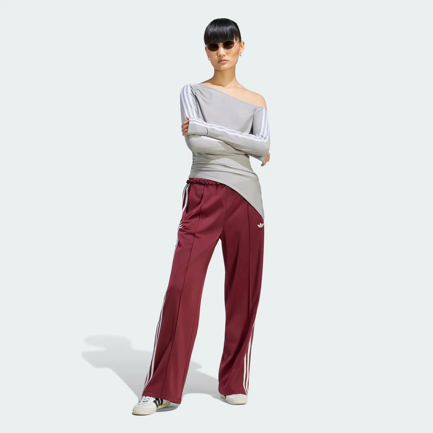 Женский топ асимметричный с длинным рукавом One Shoulder Asymmetric Top Adidas Originals, серый меланж — фото 3