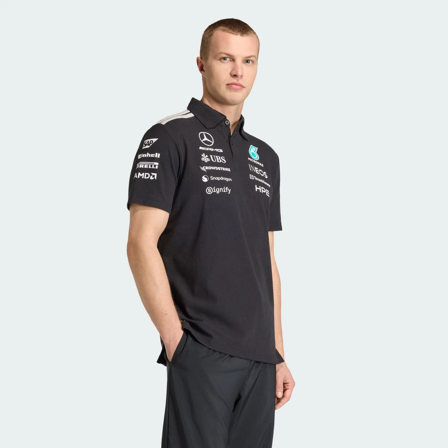 Мужское поло с принтом Mercedes-AMG Petronas Formula 1 Team Engineers, Adidas, Schwarz