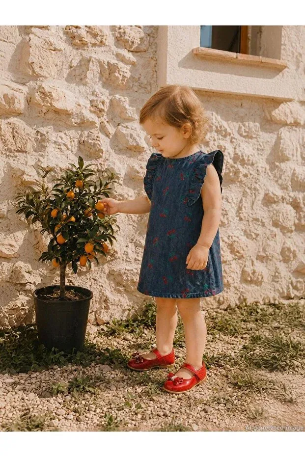 Детское платье для девочек с принтом Cherry Print Ruffle Civil Baby, Blue