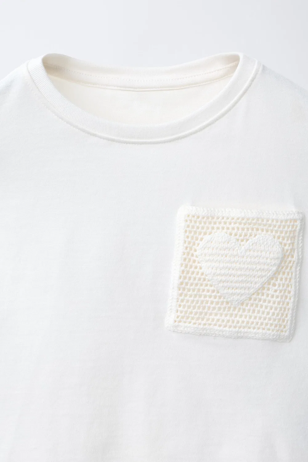 Футболка с вязаным крючком карманом ZARA, White — фото 3