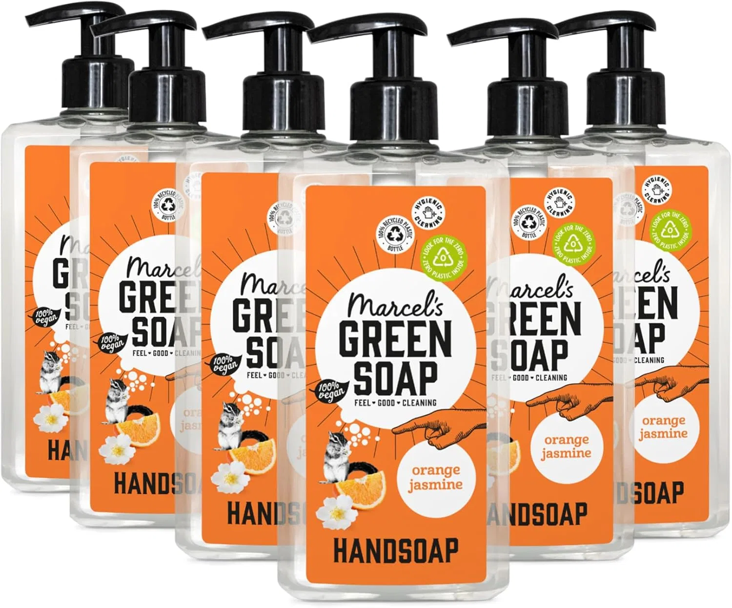 Жидкое мыло для рук Orange & Jasmine, Marcel's Green Soap, набор 6x500 мл