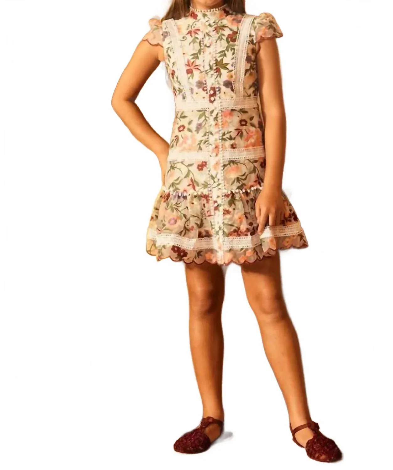 Детское платье для девочек с коротким рукавом и цветочным принтом Anya Embroidered Mini Dress MARLO, White