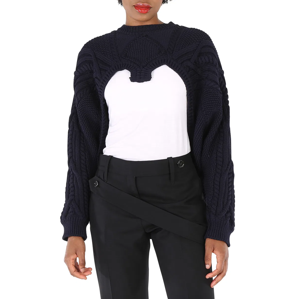 Женский джемпер с косами Burberry Ladies Ink Blue Cable Knit Open-Front Jumper, Ink Blue
