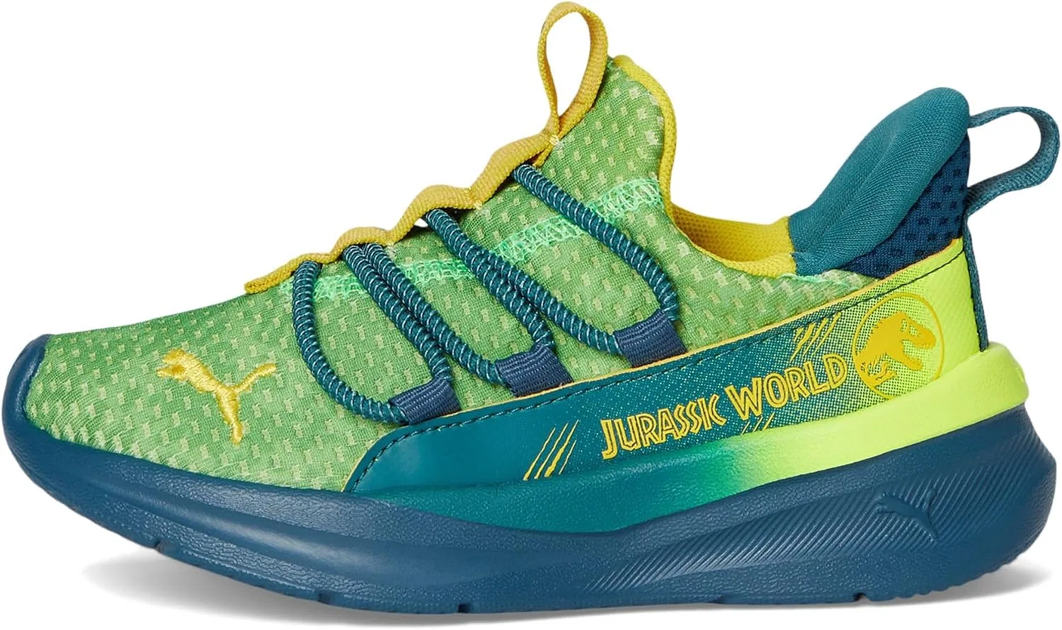 Детские кроссовки для мальчиков с принтом Jurassic World PUMA, Yellow Alert-Ocean Tropic-Pelé Yellow — фото 4