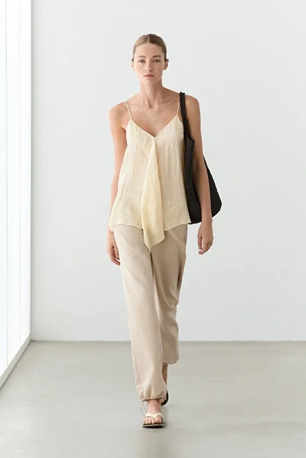 Женские широкие брюки Relaxed parachute pants Massimo Dutti, Beige