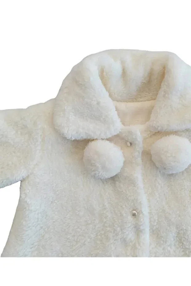 Детское пальто для девочек с жемчугом Nurbeli, Ecru — фото 3