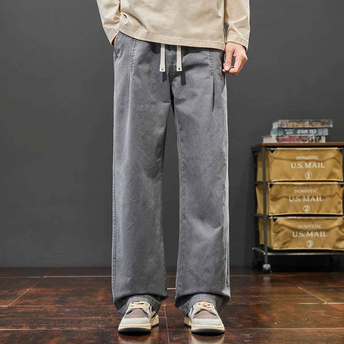 Детские прямые брюки на резинке с утяжкой Tonlion, Medium Gray — фото 4