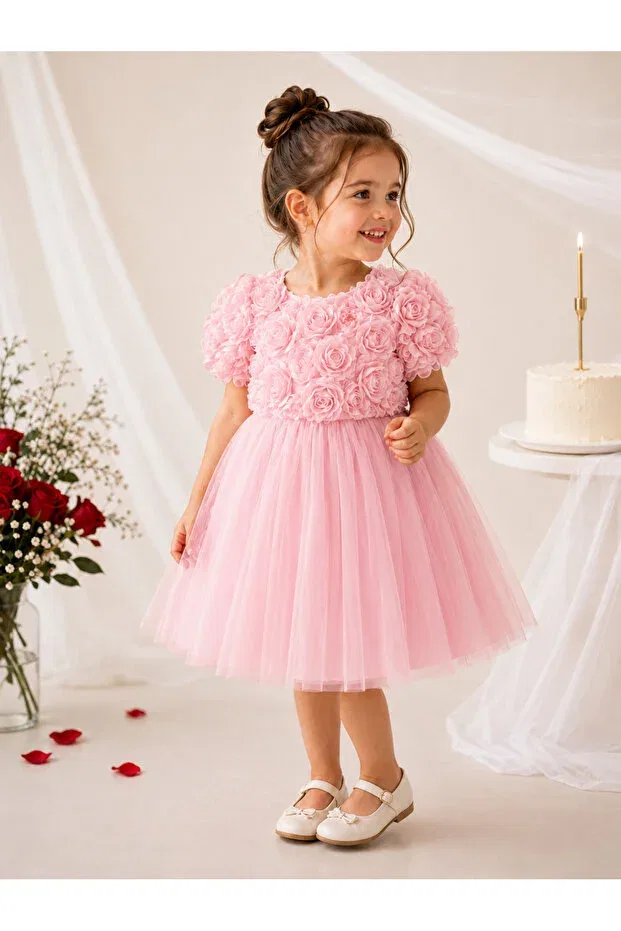Детское платье для девочек с коротким рукавом 2Kids2Mom, Candy Pink — фото 4