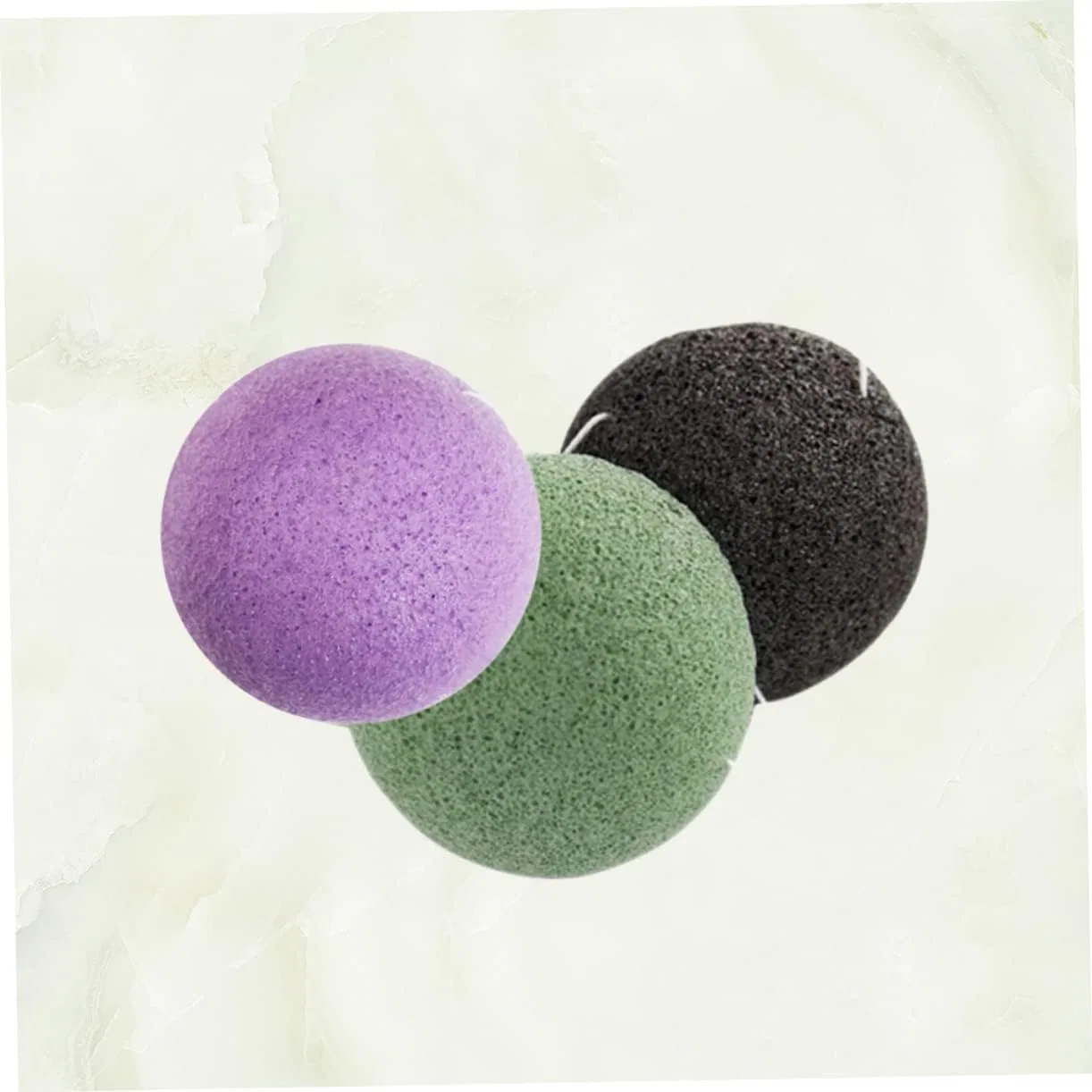 Губка для лица Konjac, FRCOLOR, набор 3 шт, 7x7x3.5 см, Black, Green, White — фото 3
