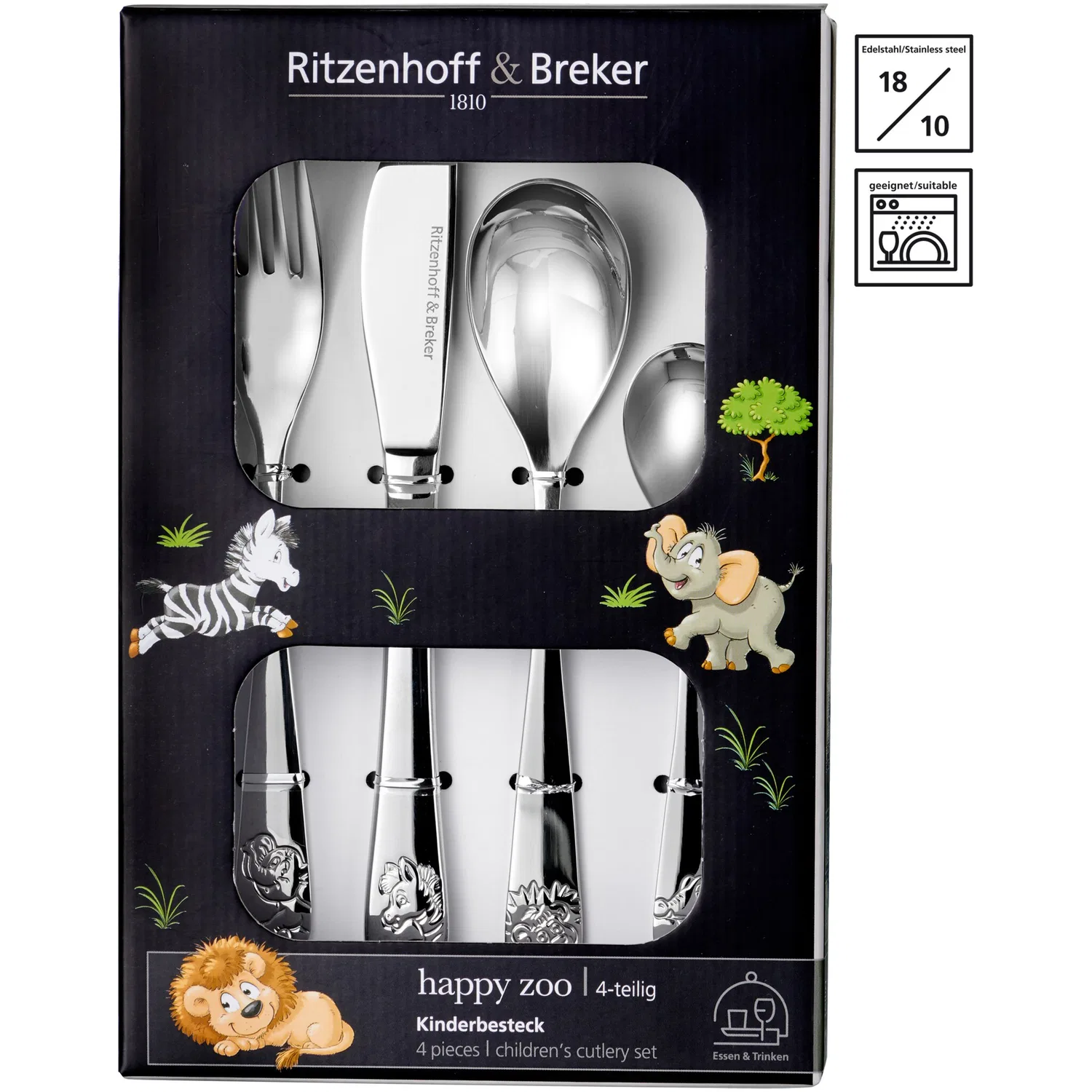 Детский набор столовых приборов 4 предмета Happy Zoo Ritzenhoff & Breker, Silver — фото 2