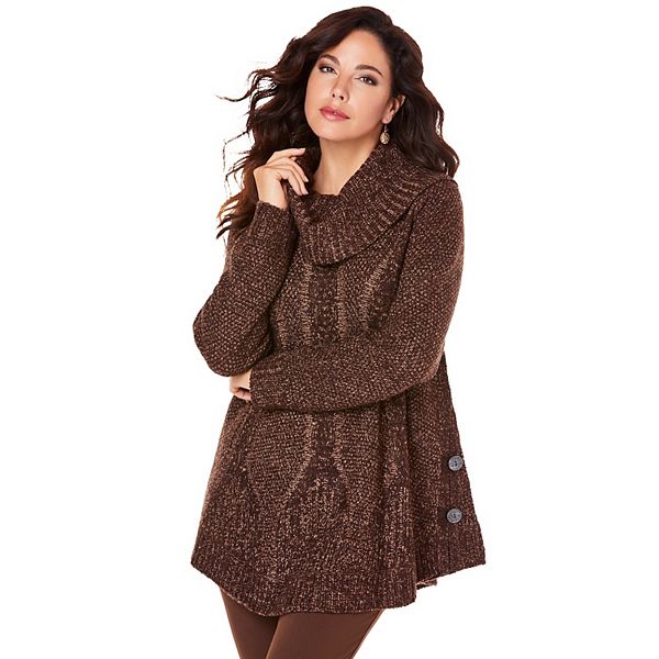 

Женский свитер с капюшоном и косой вязкой Plus Size Roaman'S, Chocolate Brown Sugar