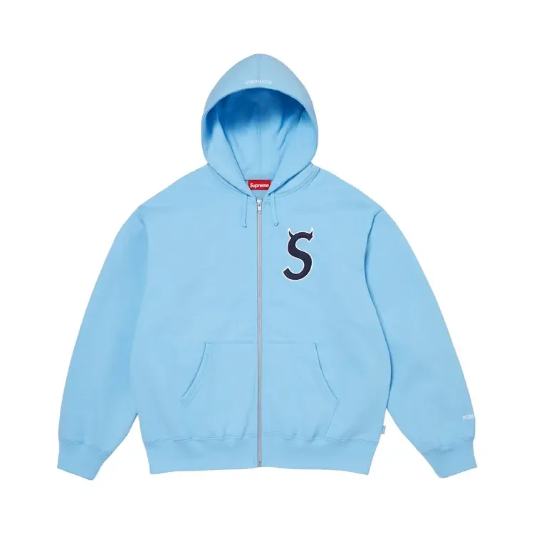 Толстовка Supreme Devil S Logo на молнии с капюшоном, светло-голубая