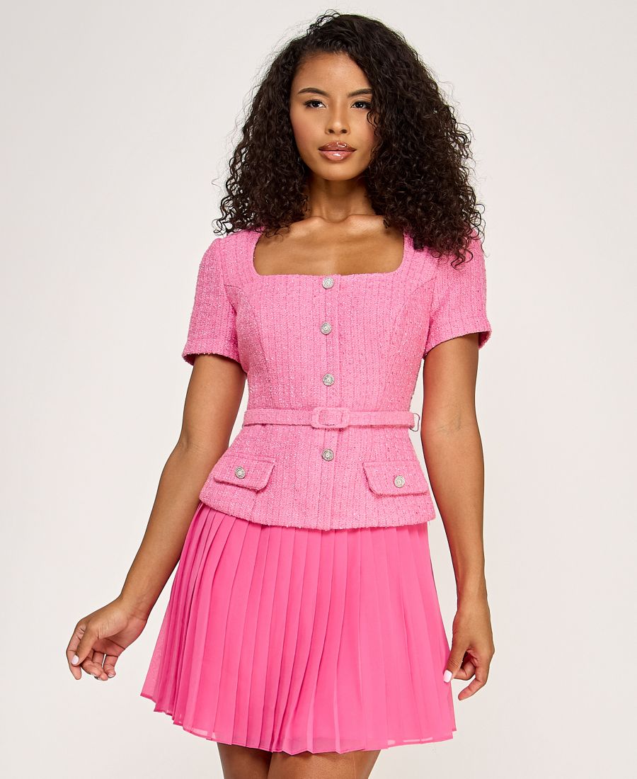 

Женское платье с квадратным вырезом, короткими рукавами и поясом City Studios, Pink