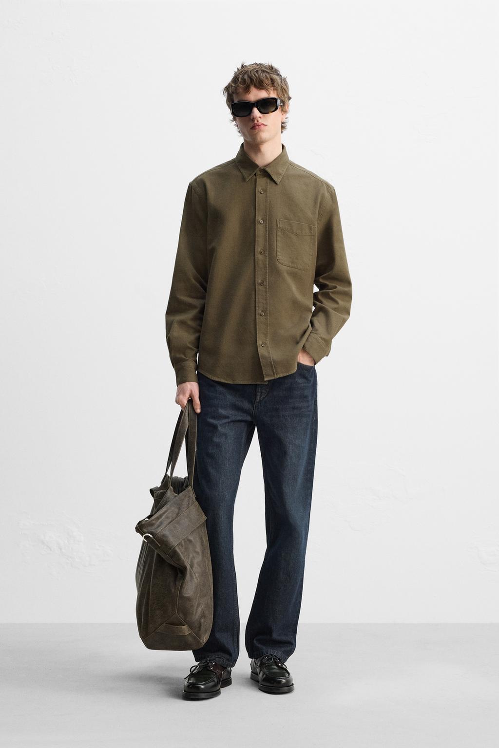 

Рубашка из матового хлопка ZARA, цвет Brown/Green