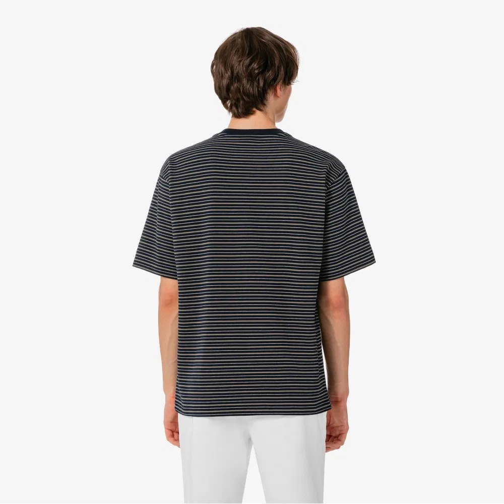 Мужская футболка поло в полоску тёмно-синяя от Lacoste — фото 3
