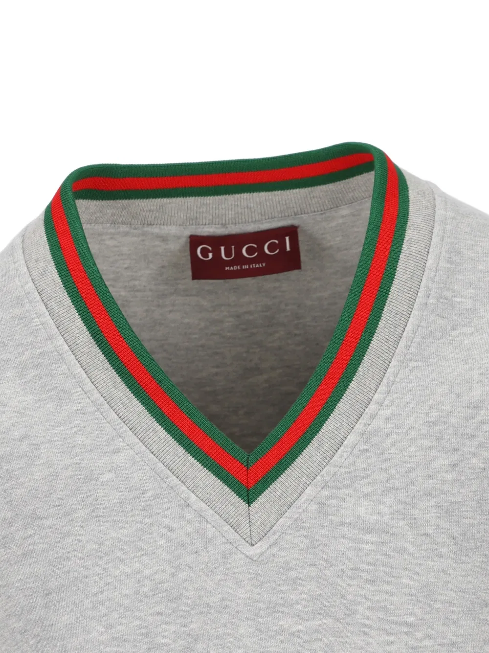 Толстовка Gucci с V-образным вырезом, с ребристой отделкой, серый — фото 3