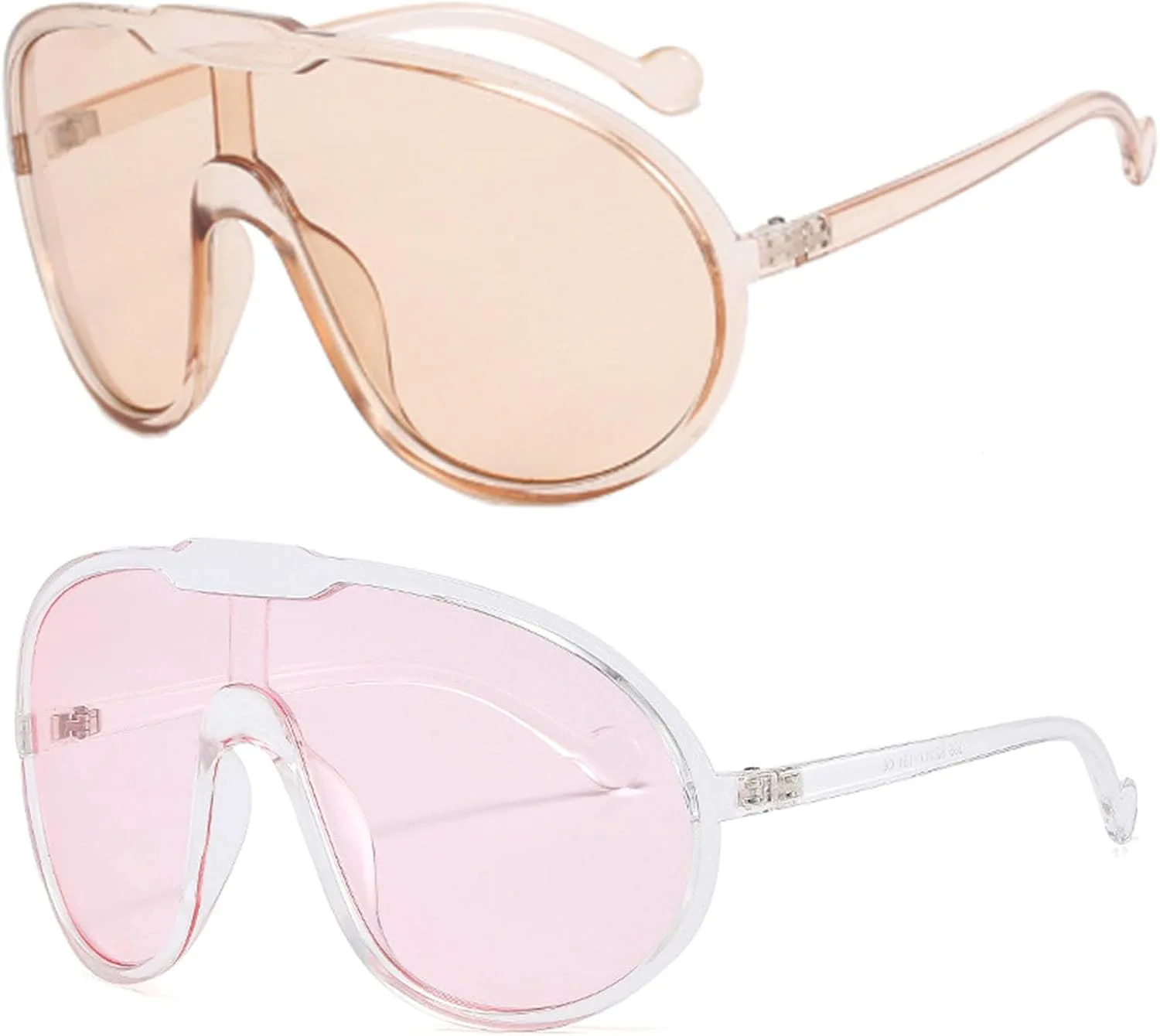 

Солнцезащитные очки Dollger Oversized One Piece для женщин и мужчин, модные, с обтекаемой формой и защитой от УФ-излучения UV400, 2 Packs: Champagne+pink