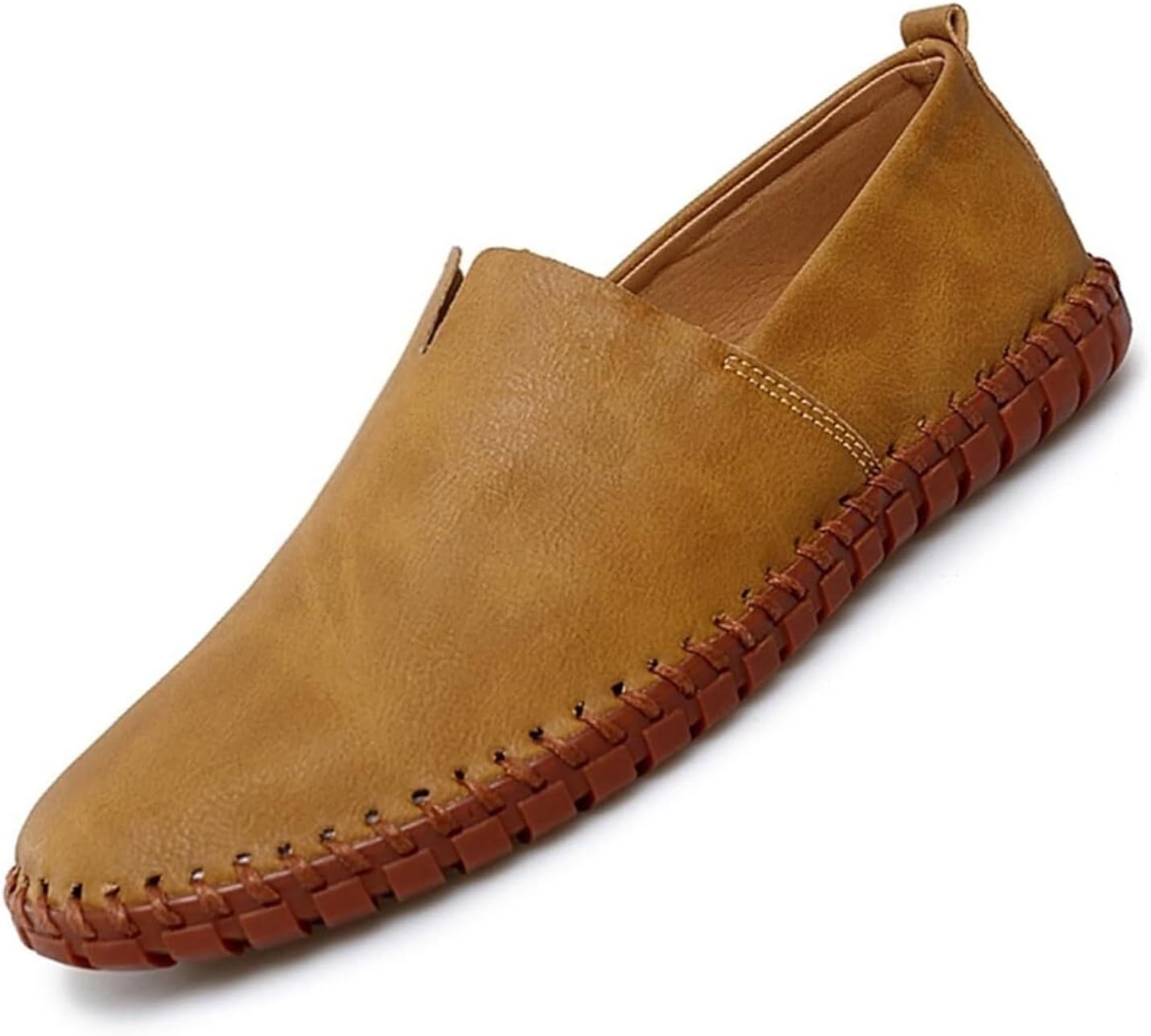 

Мужские кожаные лоферы ручной работы, слипоны, мягкие модные туфли с круглым носком, плоская подошва, противоскользящие, для ходьбы и вождения Generic, желтый