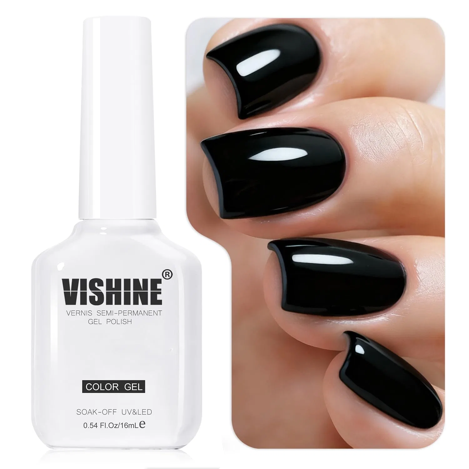 Полуперманентный гель-лак Vishine UV/LED, черный, 16 мл Vishine