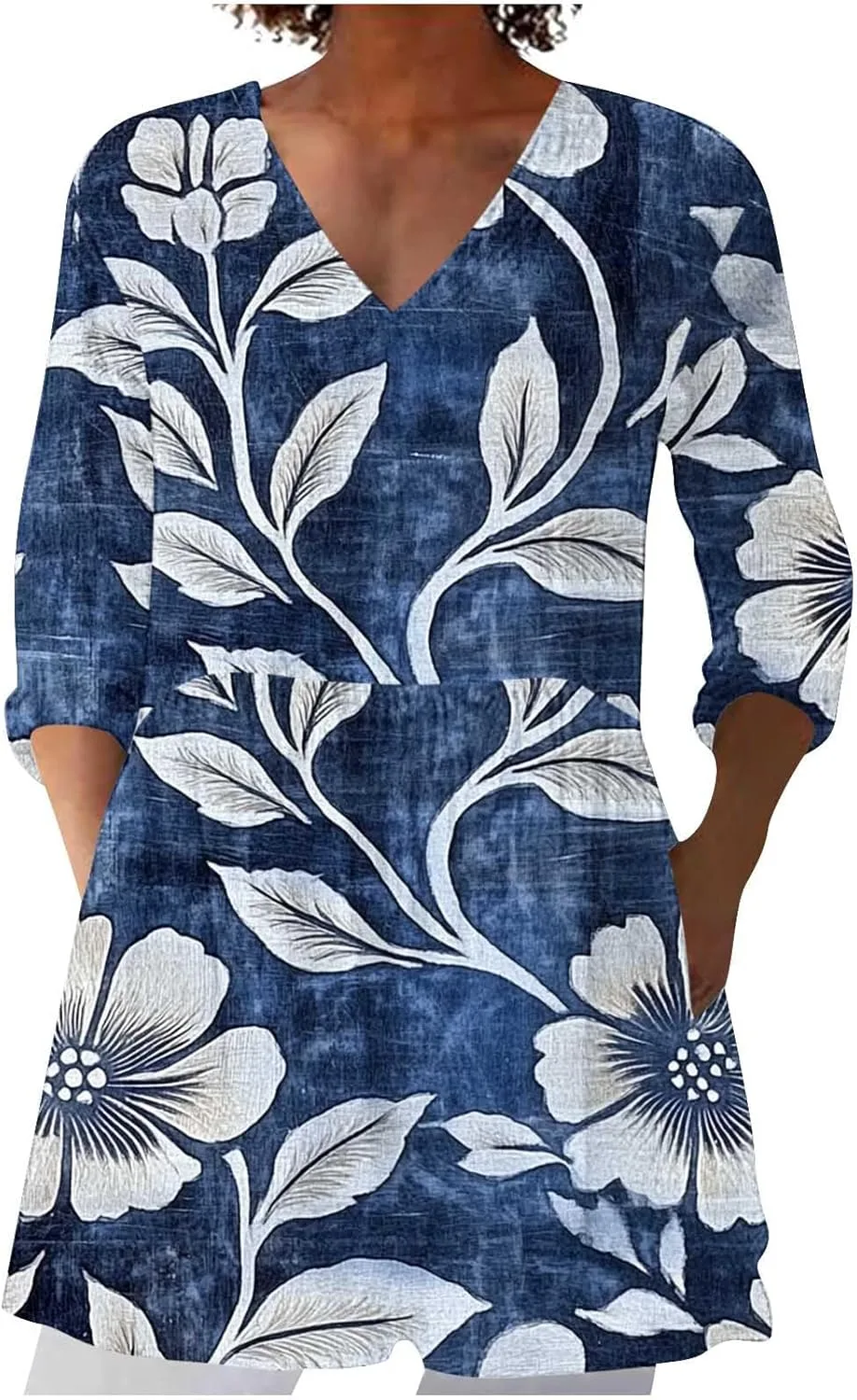 

Льняное платье-рубашка с V-образным вырезом и рукавом 3/4 Floleo