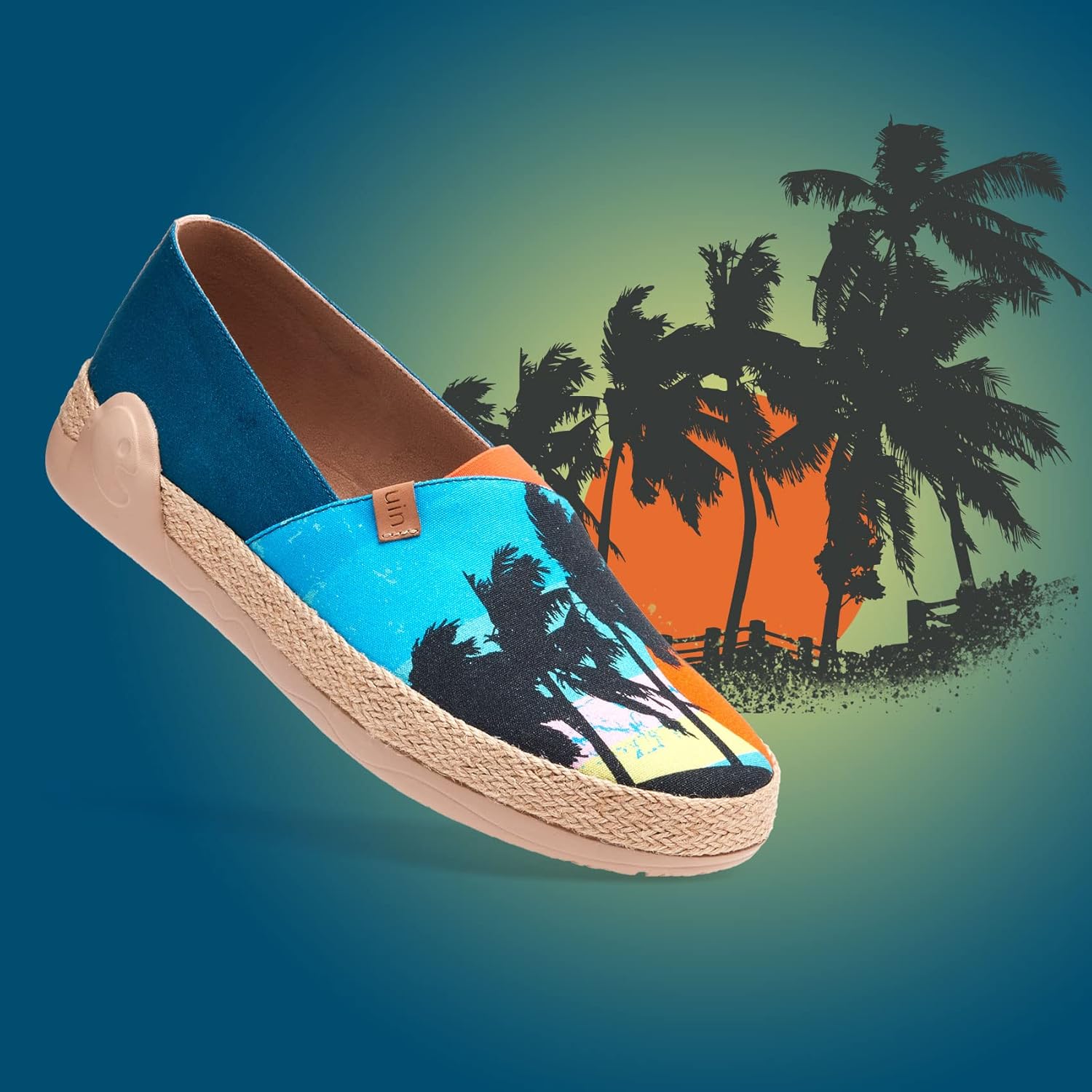Мужские эспадрильи UIN Slip Ons- легкие прогулочные повседневные лоферы, удобные, с ручной росписью, серия Marbella, Marbellaⅰ-sunset Palm — фото 2