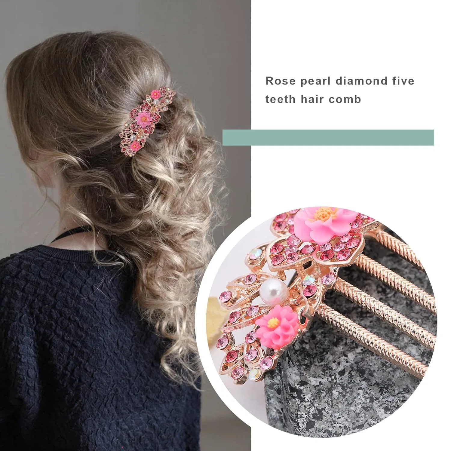 Декоративный гребень для волос Create idea с цветами и стразами Create Idea, Pink — фото 2