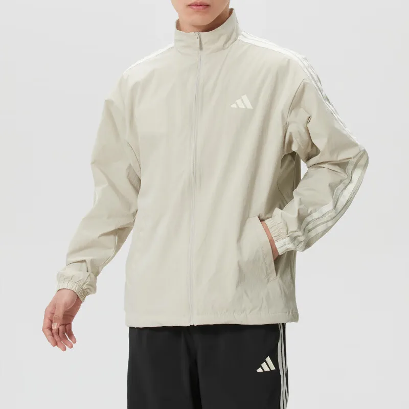 Adidas Мужская бежевая беговая куртка со стойкой — фото 4