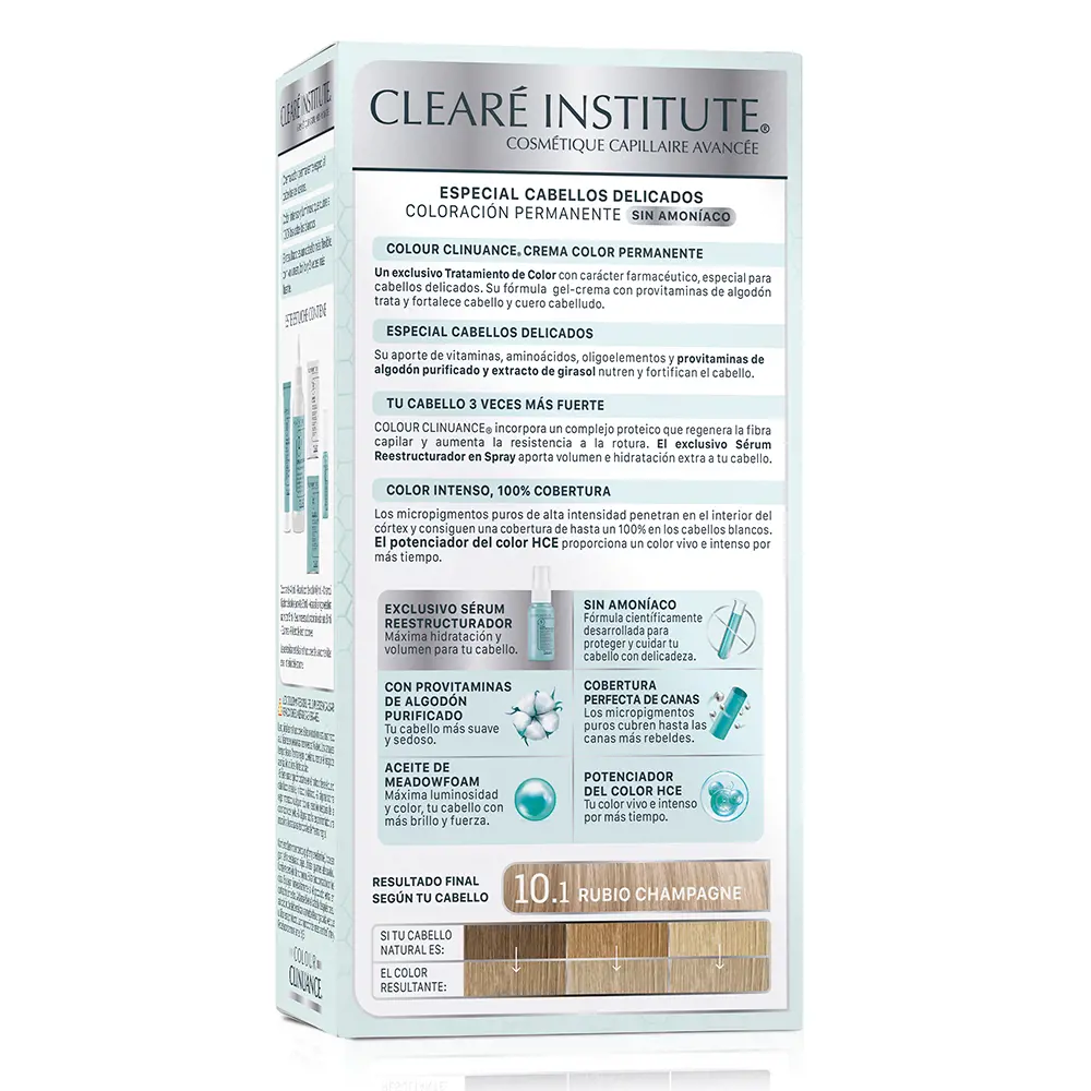 Краска для волос Colour clinuance cabellos delicados Clearé Institute, цвет 10.1-rubio champagne, 1 шт. — фото 2