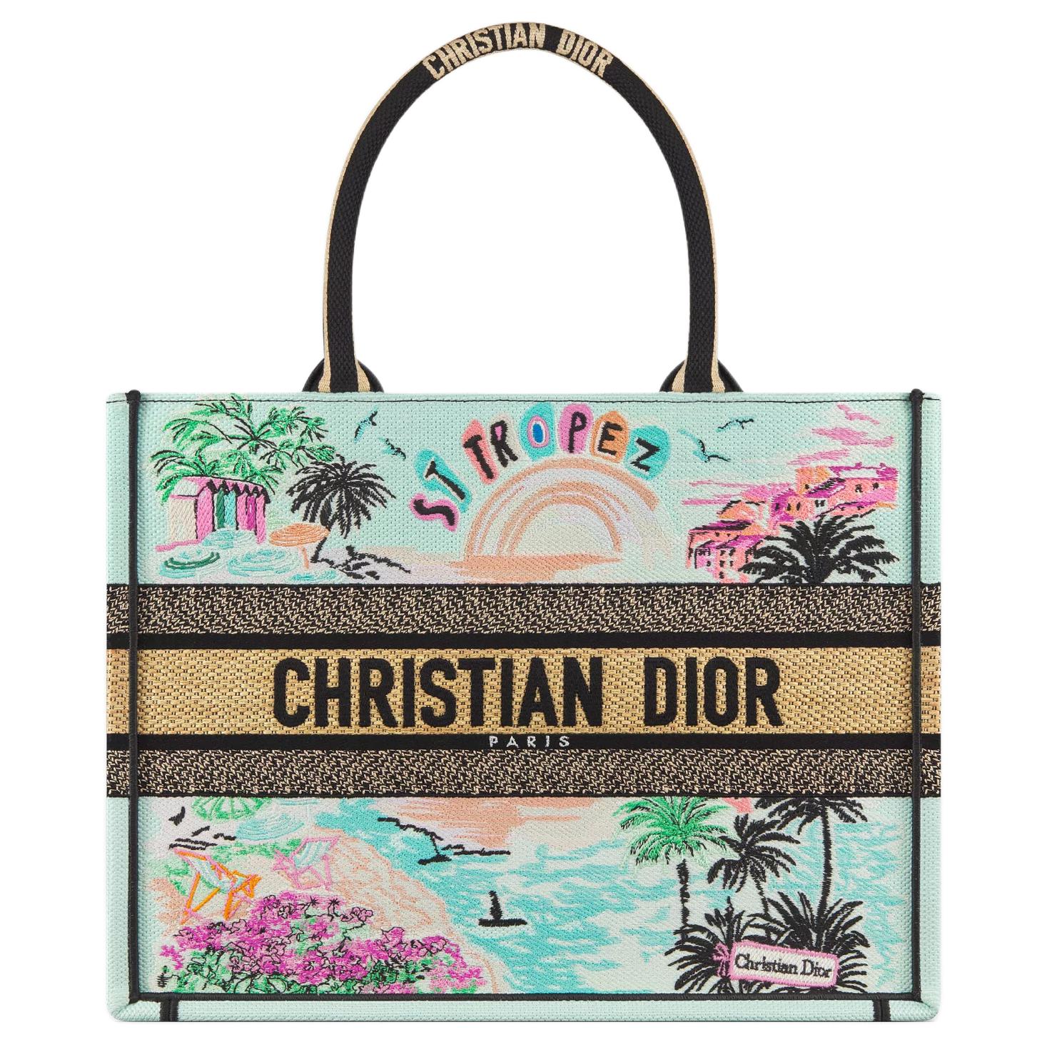 

DIOR Хлопковая хозяйственная сумка через плечо среднего размера женская многоцветная