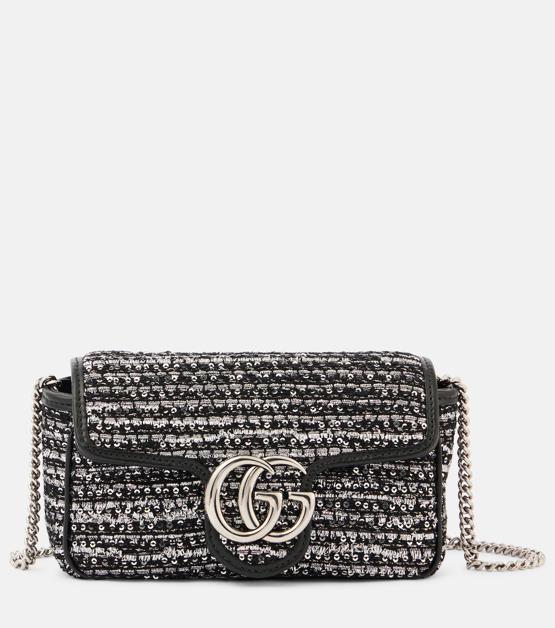 

Миниатюрная сумка GG Marmont с вышивкой из твида через плечо Gucci, Black Silver / Black