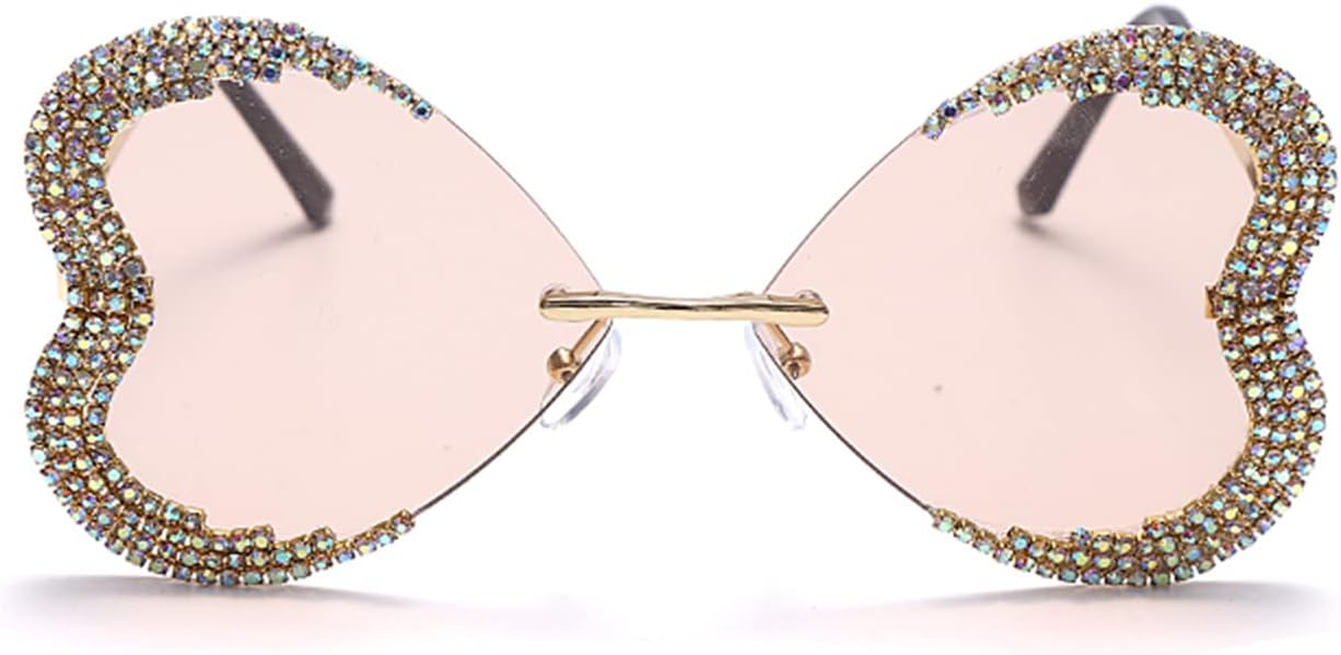 

willochra Милая девочка. Сверкающие конфетные цвета. Оправа в форме сердца. Солнцезащитные очки с кристаллами. Защита от УФ-излучения. Солнцезащитные очки для вечеринки со стразами, Champagne