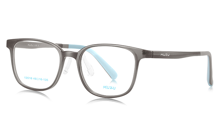 

MUZU Пластиковая квадратная оправа для очков TR/Memory унисекс, Translucent gray - C02+0 degree flat light anti-blue light lens