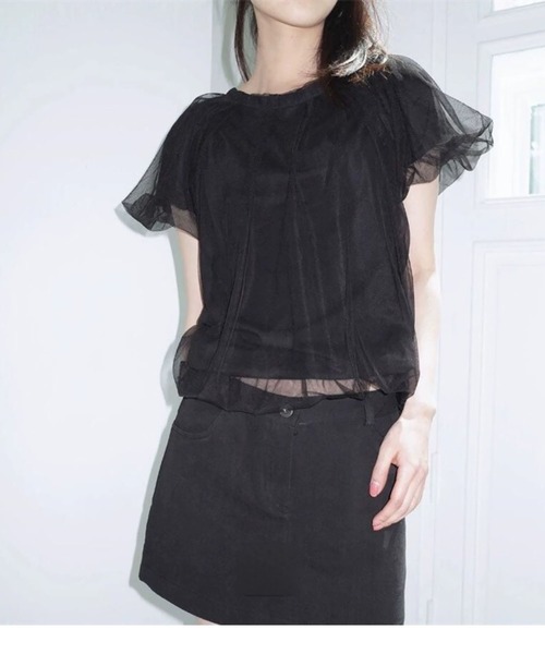 

Футболка из тюля с многослойной отделкой LYEON, черный