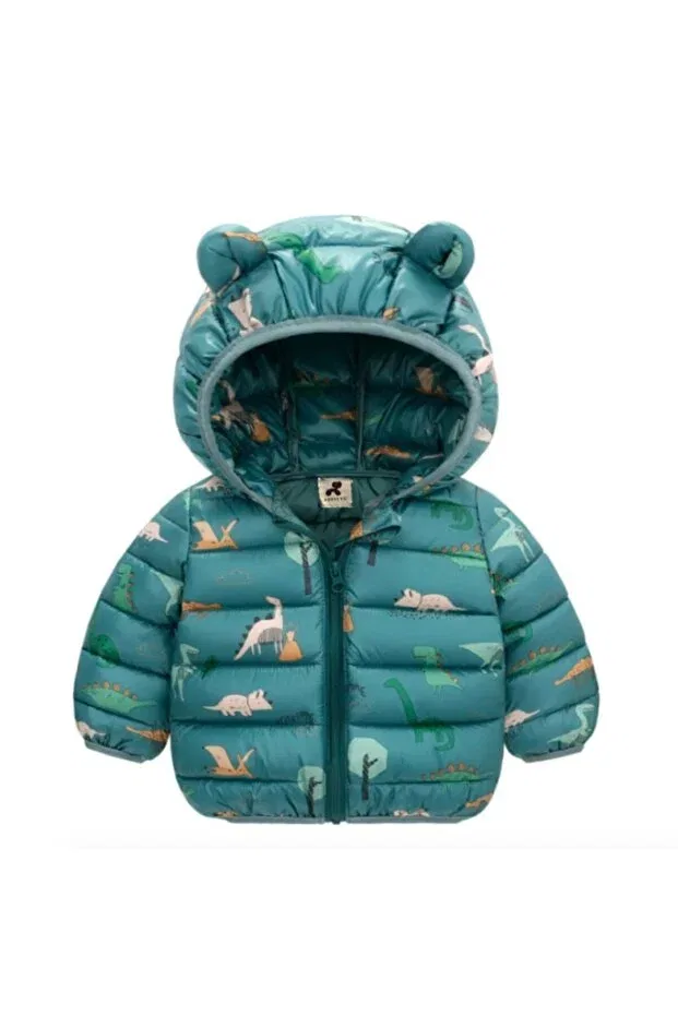 Детское зимнее пальто для девочек с принтом Green Dino Pufudik Coat Petityu, Green
